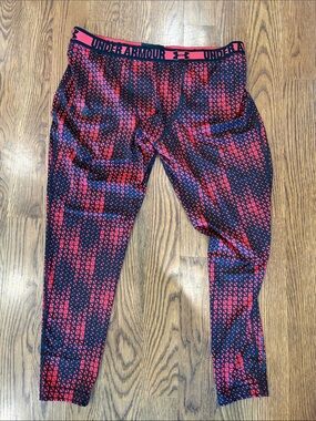 Under Armour Mens Red and Black Geo-Print Compression Leggings